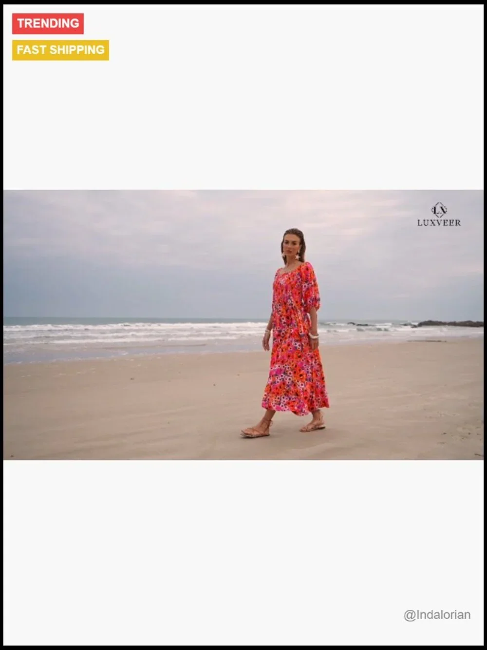 Puff Sleeve Square Neck Smocked A-Line Maxi Dress with Pockets - Picture 7 of 7